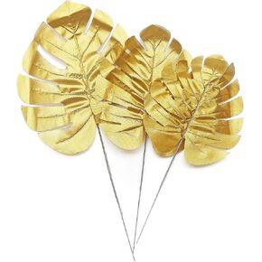 ShoppeWatch Artificial Gold Palm Leaves with Stem (30 Pcs) 3 Sizes | Tropical Wall Decor | Philodendron Monstera Fronds | Wedding Party Decorations | Faux Palm Tree Leaf AF55