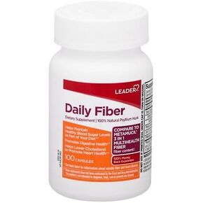 Leader Daily Psyllium Husk Powder Supplement, 3-in-1 Fiber for Health, Plant Based, 100% Natural, Compare to 100 Capsules (1)