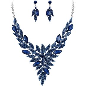 BriLove Women's Wedding Bridal Crystal Multi Leaf Statement Necklace Dangle Earrings Set