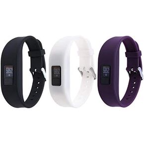 Replacement Secure Band with Chrome Watch Clasp and Fastener Buckle for Garmin Vivofit 3 - Black&White&Purple
