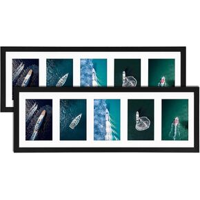 HORLIMER 8x24 Collage Picture Frame Set of 2, 5 Openings Multiple Frames Display 4 by 6 Photo with Mat for Wall Hanging