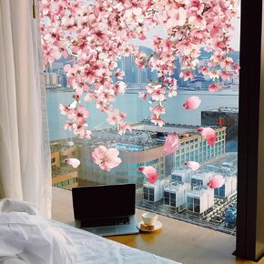 PLIGREAT 9 Sheets Cherry Blossom Window Clings DIY Splicing Pink Flowers Window Sticker Anti-Collision Self-Adhesive Decals for Living Room Home Window Decor Balcony Store Glass Door Decorative