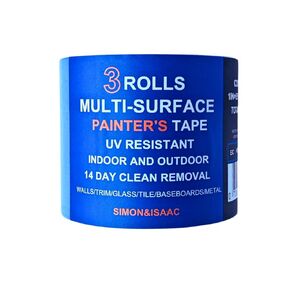 SIMON&ISAAC Blue Multi-Surface Painter's Tape Masking Tape Paint Tape Protects Surfaces and Removes Easily Anti-UV for Indoor and Outdoor (Washi Paper, 3 Rolls, 1" x 55 Yds)