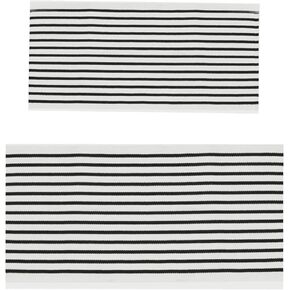 Cotton Woven Area Rug Boho Rugs Striped Black White Runner Set of 2 Piece Layering Outdoor Front Door Mat Rug for Bathroom Bedroom Kitchen Laundry Porch