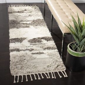 SAFAVIEH Kenya Collection Runner Rug - 2'3" x 8', Ivory & Grey, Hand-Knotted Tribal Tassel Wool, Ideal for High Traffic Areas in Living Room, Bedroom (KNY224A)