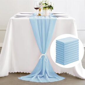 Reyke 10 Pack Baby Blue Chiffon Table Runner 29x120 Inches 10Ft Boho Rustic Blue Sheer Table Runners Romantic Table Decor for Wedding Bridal & Dusty Shower and Birthday Party Decoration