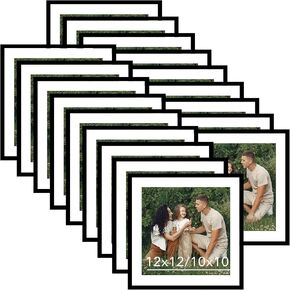 18 Packs 12x12 Picture Frames, Display 10x10 with Mat or 12x12 Without Mat, Black Gallery Wall Frame Set, Square 12x12 Frames Bulk Set of 18, Collage Wall Decor Photo Frames Set for Wall Hanging, Black