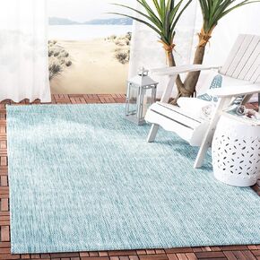 SAFAVIEH Courtyard Collection Area Rug - 4' Square, Aqua & Aqua, Non-Shedding & Easy Care, Indoor/Outdoor & Washable-Ideal for Patio, Backyard, Mudroom (CY8520-37122)