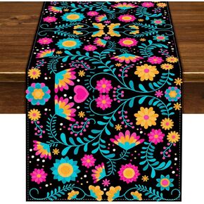 Nepnuser Mexican Table Runner for Cinco De Mayo Decoration Fiesta Party Supply Day of The Dead Linen Home Dining Room Kitchen Decor