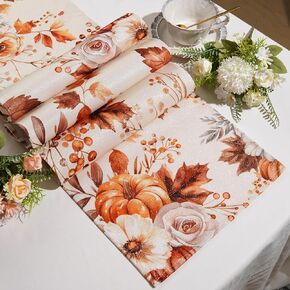 Fall Table Runner Pumpkin Floral Leaves Glitter Table Decorations Seasonal Autumn Harvest Kitchen Dining Table Indoor Outdoor Party Supplies 13x72 Inch