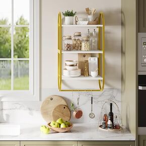 Bestier Black Floating Shelves for Wall, 2 Tier Black Shelves for Room Wall Decor with Towel Bar and Hooks, Gold Floating Shelves for Kitchen, Living Room, Bedroom, Bathroom, Classic Black