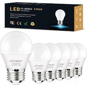 comzler Ceiling Fan Light Bulbs E26 LED Bulb, 6000K Cool Bright Daylight, 60 Watt Equivalent Appliance Light Bulb, A15 Small Light Bulb for Light Fixture, Eye Protection, 120V, 600LM, CRI 85+, 6 Pack
