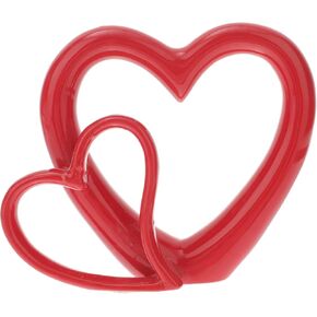 Hydroponics Vase Red Heart Figurine Ceramic Double Heart Statue Wedding Heart Sculpture Decor Anniversary Couple for Table Desk Shelf Home Office Desktop Ceramics Vase
