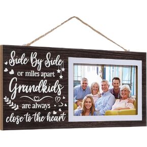 Jetec Grandkids Photo Frame Side by Side or Miles Apart Grandkids are Always Close to The Heart Photo Frame Table Centerpieces Frame Sign Rustic Wooden Picture Frame Decor for Home Decor, 4 x 6 Inch