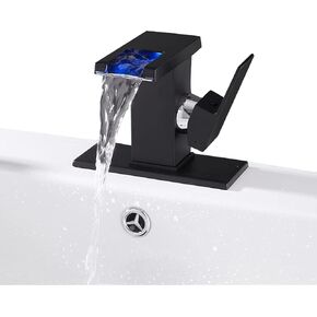 LOOPAN LED Light Bathroom Faucet Waterfall Black One Hole Single Handle Faucet for Bathroom Sink Mount Vanity Faucet Lead-Free for Commercial Residential