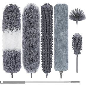Dusters for Cleaning, 7Pcs Microfiber Duster with Extension Pole Up to 100Inches, Machine Washable Ceiling Fan Cleaner Duster for Cleaning Cobweb, Blinds, Furniture