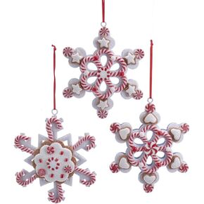 Kurt S. Adler Claydough Christmas Tree Ornaments Holiday Decoration Gingerbread Peppermint Candy (4.5" Set of 3 Snowflake Peppermint Ornaments Glitter Candy Gingerbread Red White D3620)