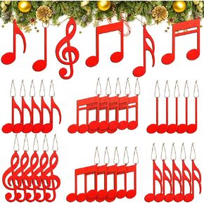 Jetec 36 Pcs Music Note Ornaments for Tree Treble Clef Wooden Christmas Ornaments Vintage Musical Notes Decorative Hanging Ornaments Music Ornament for Xmas Tree Decor (Red)