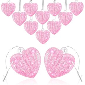 12PCS Heart Ornaments for Valentine Crystal Glass Heart Shape Hanging Ornaments for Christmas Valentine's Anniversary Wedding Party Decoration
