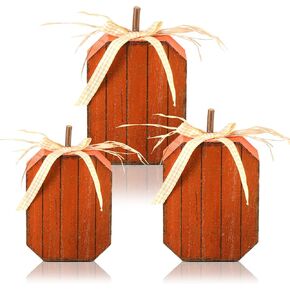 3 Pcs Fall Table Decorations Fall Centerpieces Decorations for Home Fall Pumpkin Decor Orange Pumpkin Tiered Tray Table Centerpieces Standing Wooden Block Sign for Halloween Thanksgiving Fall