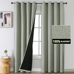 FantasDecor Linen Curtains Blackout 63 Inch 100% Full Total Pitch Black Nursery Drapes for Kids Bedroom Blackout Curtains Room Darkening Curtain 2 Panels Dining Room Blinds with Grommet, Glacier Grey