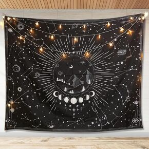 DREAMPASS Wall Tapestry black and white Tapestry for Bedroom Aesthetic Sun Moon Wall Hanging Stars Space Tapestries Home Wall Decoration for Teen Girl Living Room Dorm(30x40in)