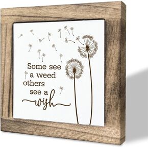 Inspirational Wood Sign, Box Wood Plaques Desk Décor, Dandelion Sign, Wooden Plaque Gift Tabletop, Elegant Home Decor, Farmhouse Decor Set, Housewarming Gift, Some See a Weed Others See a Wish