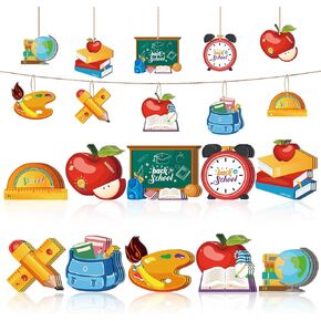 30 Pcs Back to School Ornaments Wooden Hanging Signs Back to School Decoration First Day of School Wooden Ornament for Party Supplies Classroom Décor