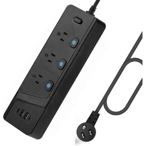 10FT Extension Cord with Multiple Outlets,Flat Plug Power Strip with Long Cord, 6 Outlets and 2 USB A & 2 USB-C Port,Bold Extension Cord with Fuse Surge Protected Power Strip for Home Office (Black)