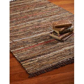 HF by LT Tucson Hallway Rug Runner, 2-1/2' X 8', Handwoven Recycled Leather, Brown