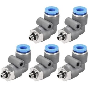 5 Pack Elbow Push to Connect Air Fittings - Pneumatic Connectors Quick Release, Apply to Pipe Connection (6mm OD x M5 Male Thread, Grey)