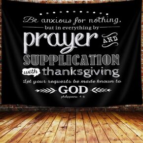JAWO Inspirational Quote Tapestry, Vintage Christian Bible Verse Scripture Quotes Wall Tapestry, Tapestry Wall Hanging for Bedroom Living Room College Dorm(60X40), Black