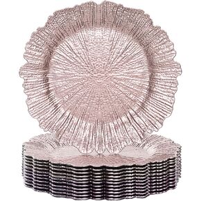 MAONAME Round 13" Gold Charger Plates, Set of 6, Reef Plate Chargers for Dinner Plates, Plastic Table Chargers for Wedding, Thanksgiving, Christmas