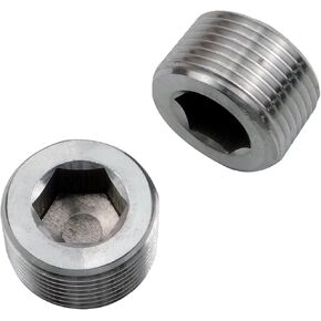 304 Stainless Steel 1/2" NPT Countersunk Internal Hex Thread Socket Pipe Plug Male Thread Fitting, 2 Pack (1/2" NPT, 2)