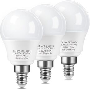 E12 60W Equivalent LED Light Bulbs, A15 6W Ceiling Fan Light Bulbs Daylight White 5000K, Candelabra Base Globe Shape LED Bulbs, Not Dimmable, 600 Lumen, Pack of 3 in Kuwait