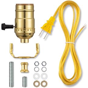Lamp Repair Kit for Table Lamps and Floor Lamps, Lamp Rewiring Kit with 3 Way Lamp Socket Replacement, 12FT Cord and Essential Hardware, Lamp Part Kits for Do It Yourself (Brass Finish)