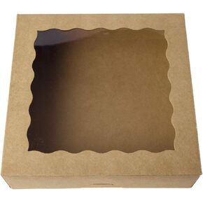 ONE MORE 12inch Kraft Bakery Cookie Boxes, 12x12x2.5inch Large Pie Boxes with PVC Window Natural Disposable Box for Cookie, Pack of 12