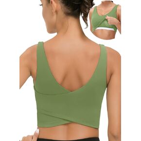 SIGNEALA Sports Bras for Women Longline - V Neck Padded Crop Top with Built-in Bra for Workout Yoga Gym