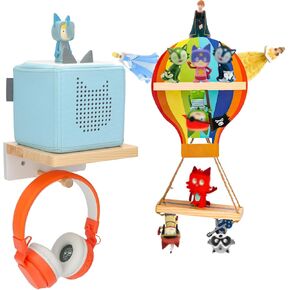 لرف Toniebox Tonies، تخزين رف الحائط المغناطيسي لـ Tonies Creative لشخصيات Tonie، 8-15 شخصية، رف معلق خشبي للأطفال (بالون الهواء الساخن + رف الصندوق) in Kuwait