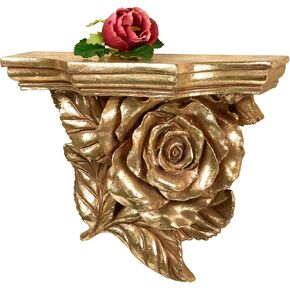 Touch of Class Rose Wall Shelf - Aged Gold - Floral - Decorative Victorian Style