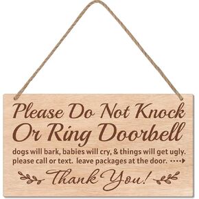 Please Do Not Knock or Ring Doorbell Wooden Hanging Sign For Porch Yard Store Home Farmhouse Decor 11 x 6 Inches