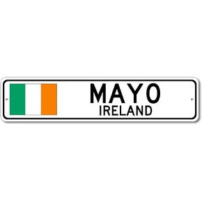 Metal Sign Mayo, Ireland - Irish Flag Street Sign Aluminum Tin Signs Gifts for Home Kitchen Coffee Bar Farm Wall Art Decor, 4X16 Inch