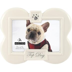 Malden International Designs Glazed Ceramic With Black "Top Dog" Picture Frame, 3.5x5, White
