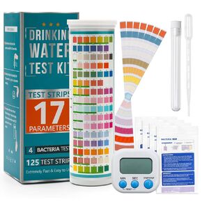 125+8P Drinking Water Testing Kit for Home, Anglekai Water Testing Kit with 125P Testing Strips/ 4P Bacteria Tests/Tube/Dropper/Timer/Instruction, Well Water Test Kit for Home Water Quality Test