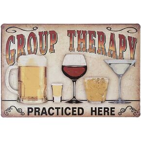 ERLOOD Retro Vintage Metal Tin Sign Wall Plaque Poster Cafe Bar Pub Beer Club Wall Home Decor Group Therapy Practiced Here 12 X 8 Inches