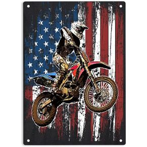ERMUHEY Dirt Bike Racing Motocross Racing American Flag Sign Metal Tin Signs, Racing Motocross Poster for Home/Office/Garages/Bedroom/Cafes Bars Pub/Man Cave Wall Decor Plaque Sign 12x8 Inch