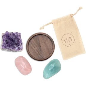 Calm Club | Healing Crystals | Calming Crystals and Healing Stones | Chakra Crystals & Meditation Accessories | Spiritual Gifts for Women | Includes Rose Quartz Crystal, Aquamarine & Amethyst Geode