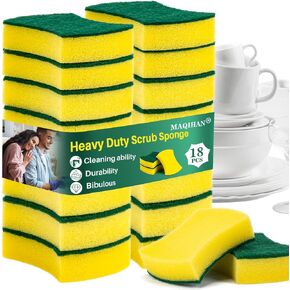 18PCS Heavy Duty Scrub Sponge - Dish Scrubber Sponge Non Scratch Double Sided Reusable Cleaning Scouring Sponge for Kitchen Dishes, Pots, Pans, Sink Bulk Household Cleaning Sponges. in Saudi Arabia