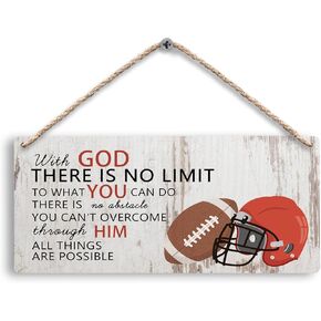 Inspirational Football Boys Room Hanging Wooden Signs 12x6, Football Decor for Boys Bedroom, Football Wall Decor, All Things Are Possible Motivational Decor Gifts for Football Players Lovers