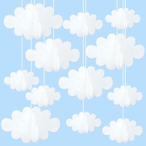 Honbay 16PCS 3D Cloud Decorations White Hanging Clouds Felt Fake Cloud Ornaments Artificial Cloud Props for Ceiling Cloud Party Decoration for Stage Wedding Nursery Children Room Baby Baptism Party
